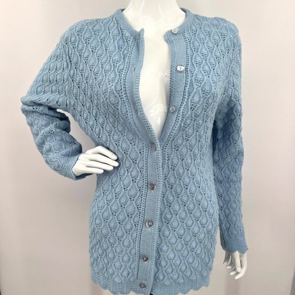 Vintage 70s Buck & Buck Candle Flame Lace Knit Cardigan Grandma L-XL - Picture 6 of 9
